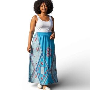 220 Hickory Womens A-Line Maxi Skirt Floral Print Boho Festival Size L EUC Boho